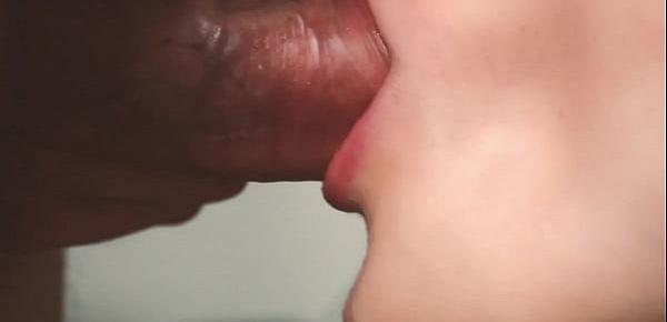  Slow motion. Close up blowjob from teen. Oral creampie